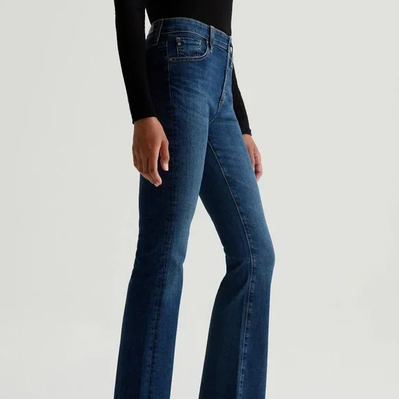 NEW AG Jeans Farrah Unhemmed Bootcut Denim Jeans - High Rise in Indigo 252 - Picture 1 of 9